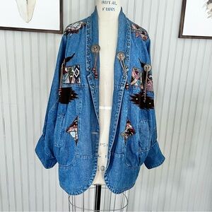 MASS NY Vintage 80’s Oversized Denim Southwestern Appliqué Jacket